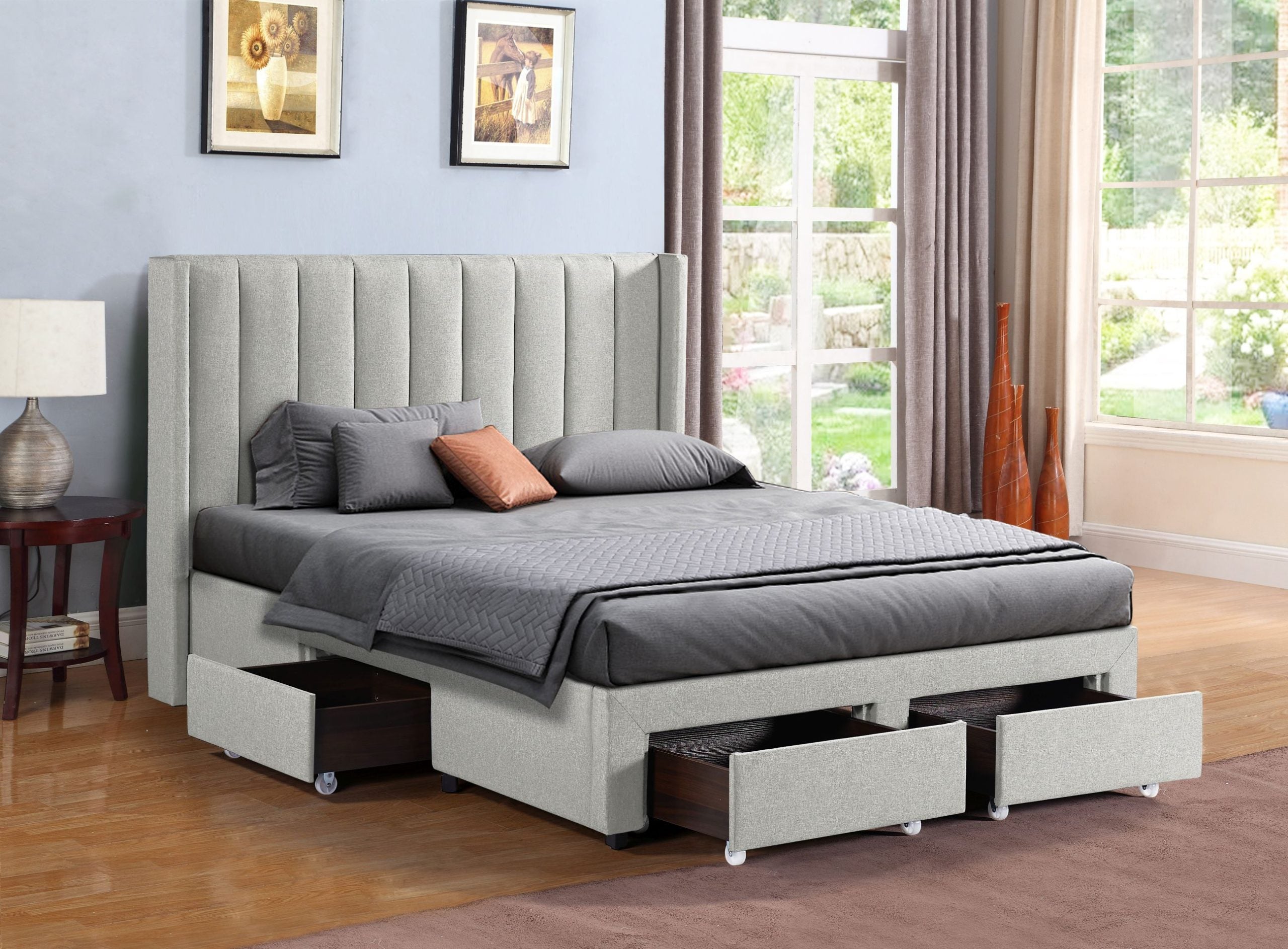 Ashley - Upholstered Platform Bed with 4 Storage Drawers