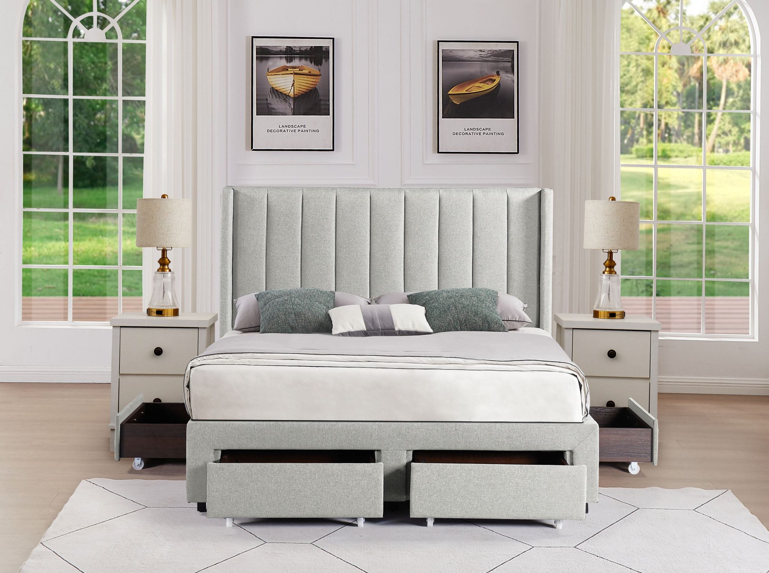 Ashley - Upholstered Platform Bed with 4 Storage Drawers