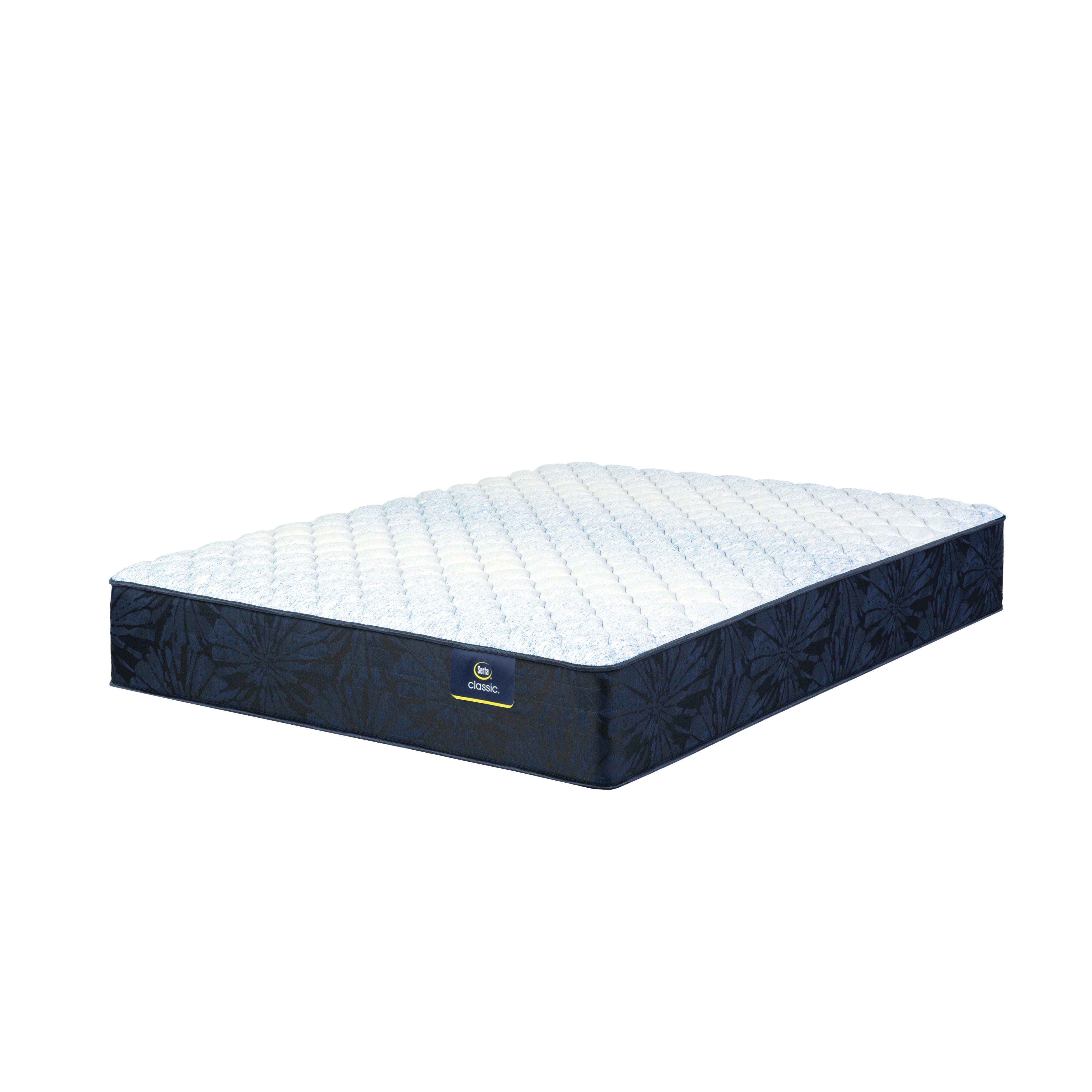 Serta Octave firm tight top mattress side angle view with serta classic logo