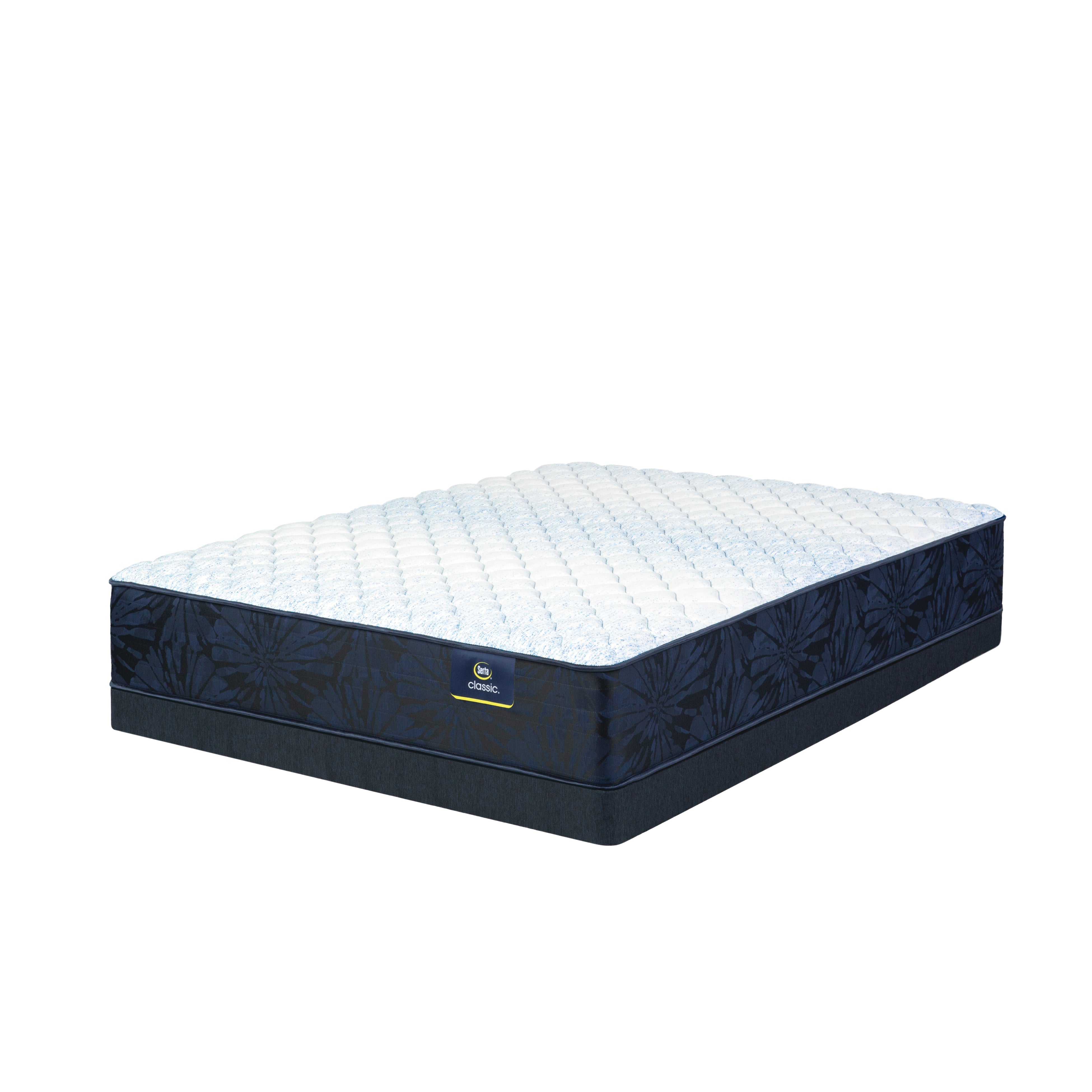 Serta Octave firm tight top mattress side angle sitting on dark grey platform