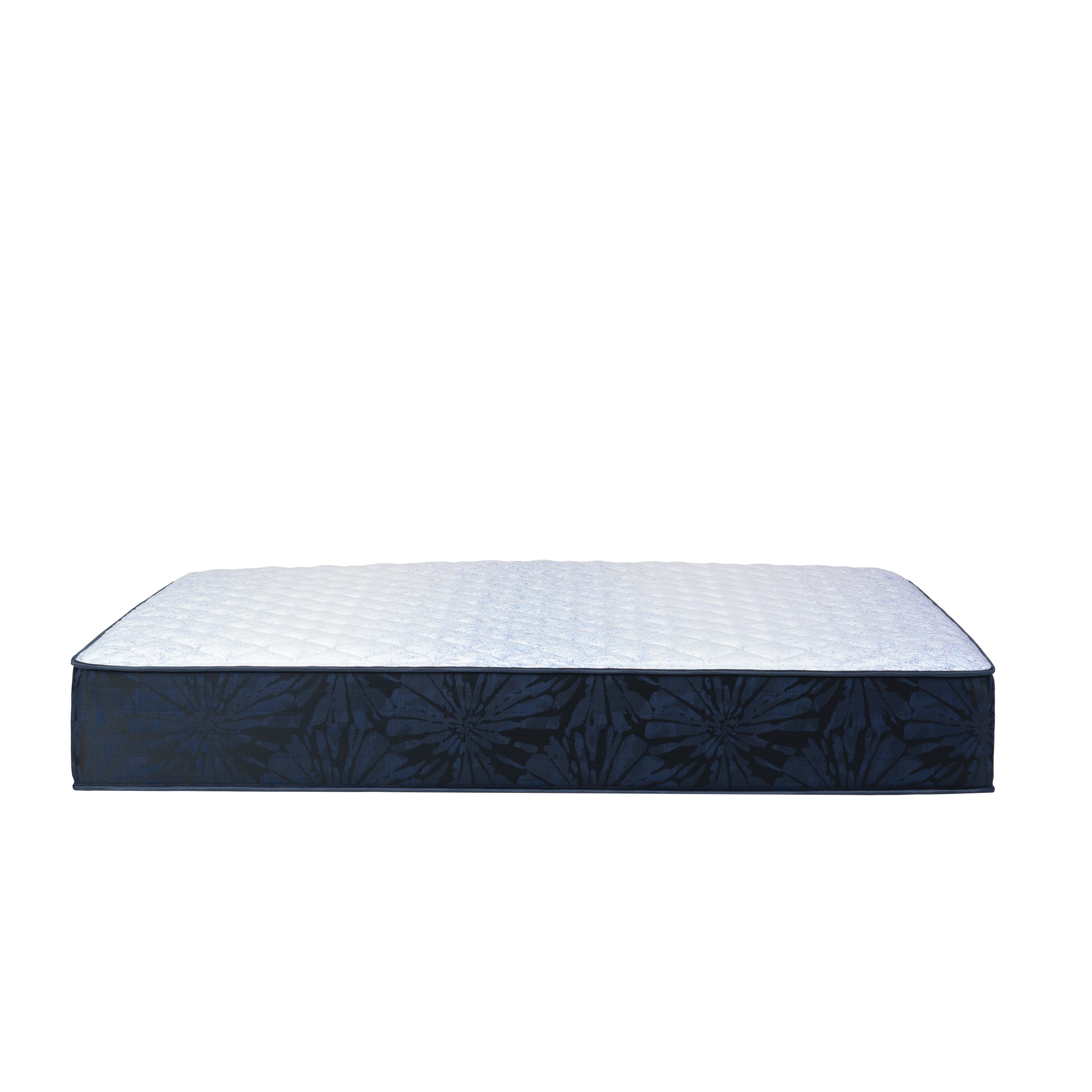 Serta Octave firm tight top mattress side view showing blue sidewall of mattress and white top