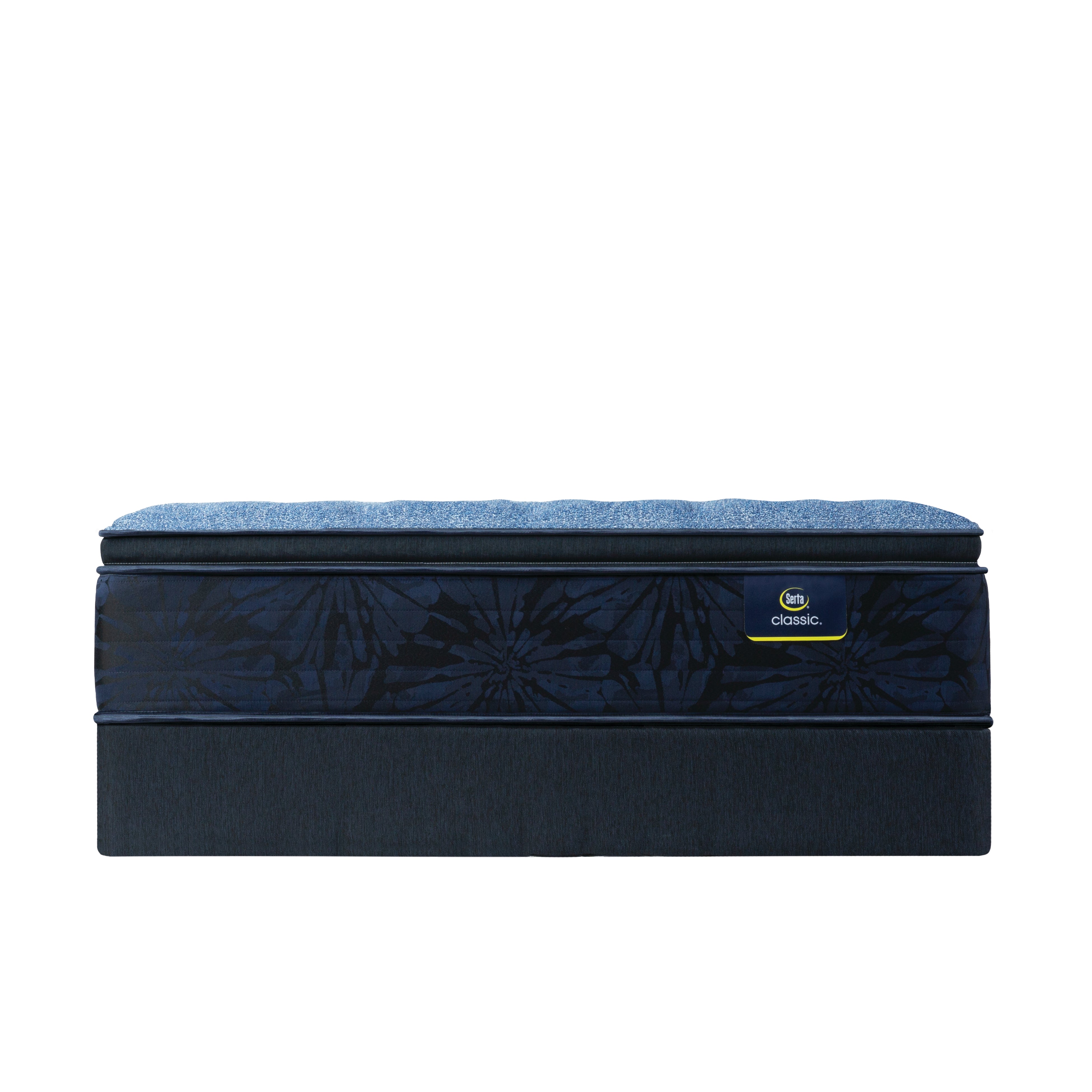 Blue mattress with floral pattern on a white background