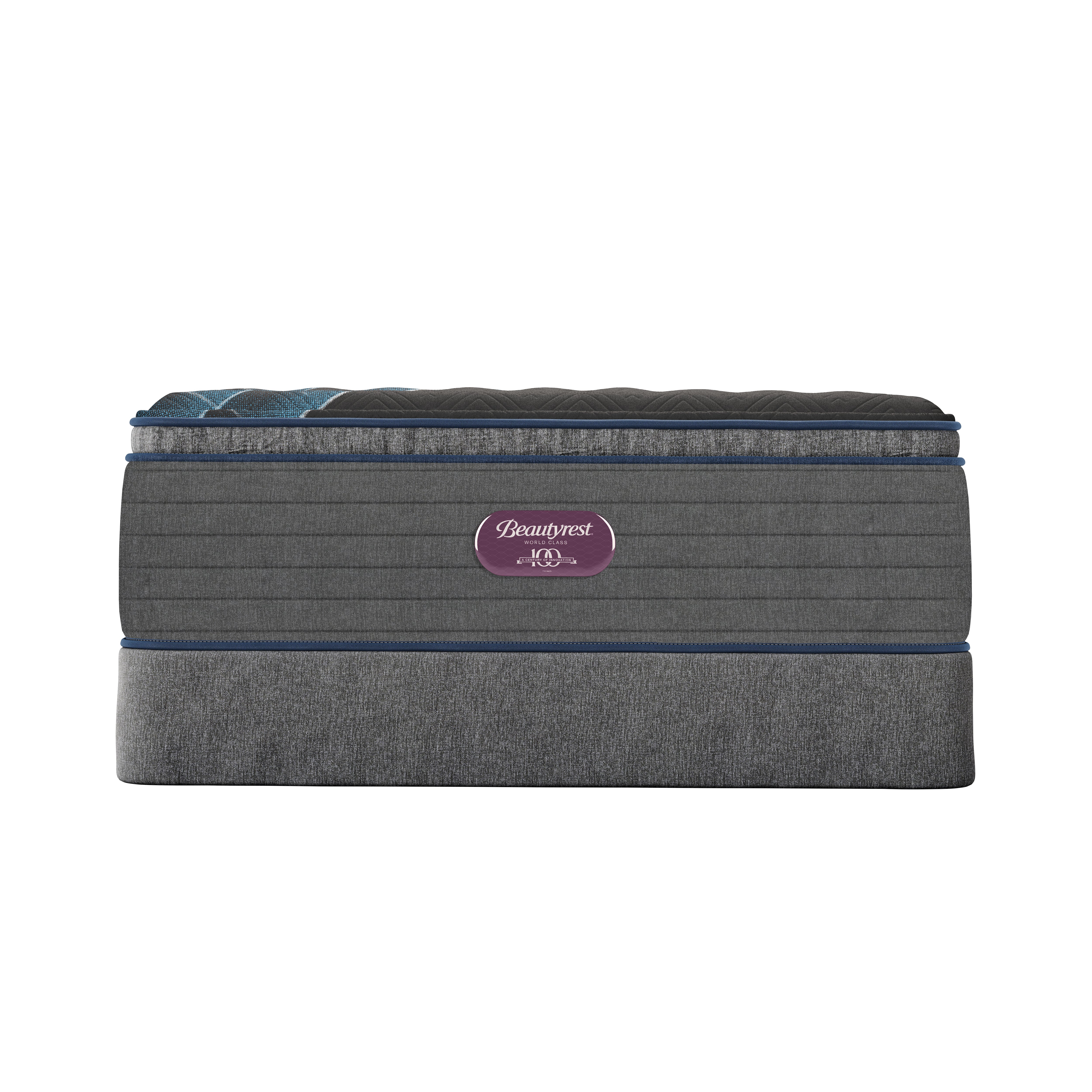 Beautyrest World Class Lusso Pillow Top Medium mattress front view on top of foundation